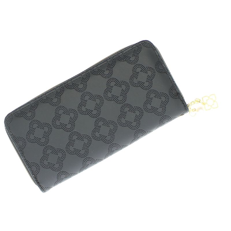 Fashion, accesorii si bijuterii - Femei - Accesorii femei - Portofele femei - Portofel de dama, din piele ecologica, Buticcochet, cu un fermoar si flori, 19x10x2 cm, Negru - PR855 - Infinity.ro