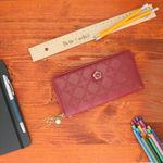 Fashion, accesorii si bijuterii - Femei - Accesorii femei - Portofele femei - Portofel de dama, din piele ecologica, Buticcochet, cu un fermoar si flori, 19x10x2 cm, Rosu - PR859 - Infinity.ro