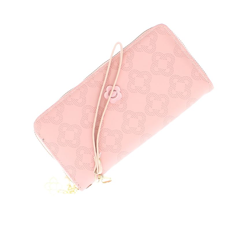 Fashion, accesorii si bijuterii - Femei - Accesorii femei - Portofele femei - Portofel de dama, din piele ecologica, Buticcochet, cu un fermoar si flori, 19x10x2 cm, Roz - PR860 - Infinity.ro