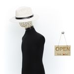 Fashion, accesorii si bijuterii - Barbati - Accesorii barbati - Caciuli si sepci barbati - Palarie de soare, barbati, din paie de hartie, cu banda decorativa neagra, 55 cm, Alb - PAL1832 - Infinity.ro