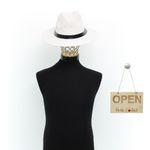 Fashion, accesorii si bijuterii - Barbati - Accesorii barbati - Caciuli si sepci barbati - Palarie de soare, barbati, din paie de hartie, cu banda decorativa neagra, 55 cm, Alb - PAL1832 - Infinity.ro