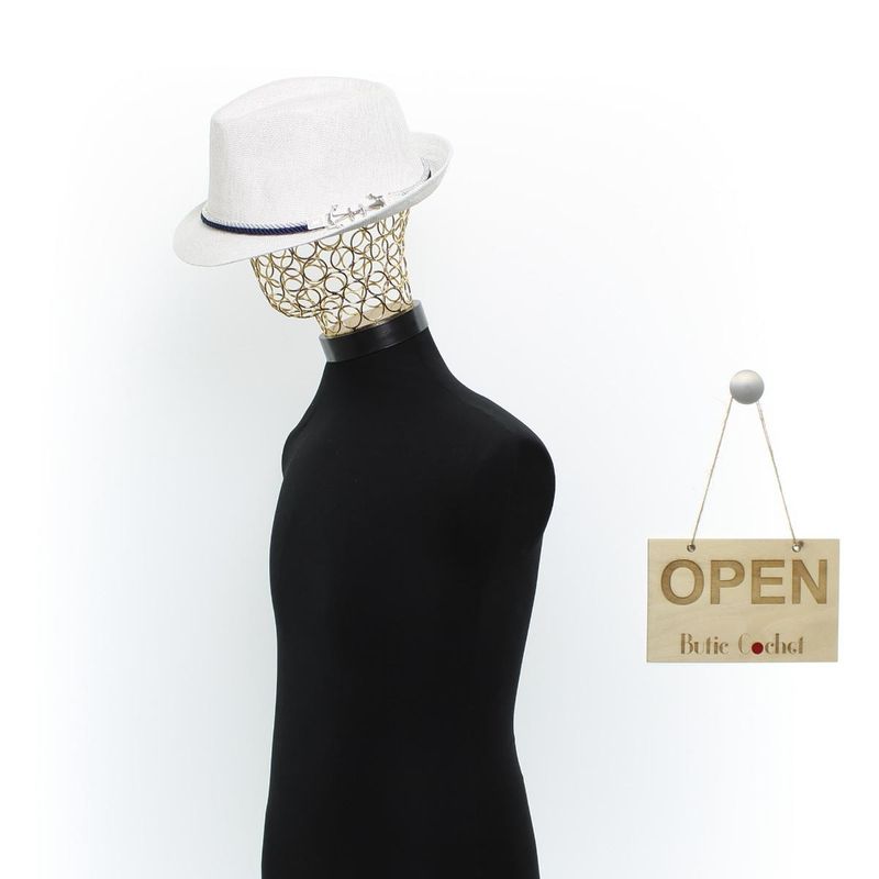 Fashion, accesorii si bijuterii - Barbati - Accesorii barbati - Caciuli si sepci barbati - Palarie de soare, barbati, din paie de hartie, model cu ancora decorativa, 55 cm, Alb - PAL1791 - Infinity.ro