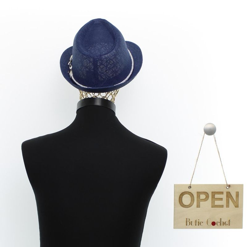 Fashion, accesorii si bijuterii - Barbati - Accesorii barbati - Caciuli si sepci barbati - Palarie de soare, barbati, din paie de hartie, model cu ancora decorativa, 59 cm, Bleumarin - PAL1548 - Infinity.ro
