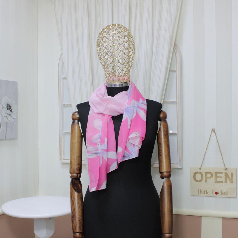 Fashion, accesorii si bijuterii - Femei - Accesorii femei - Esarfe si fulare femei - Esarfa, de dama, Buticcochet, din poliester, Roz cu crini, 150x50 cm - ES1131 - Infinity.ro