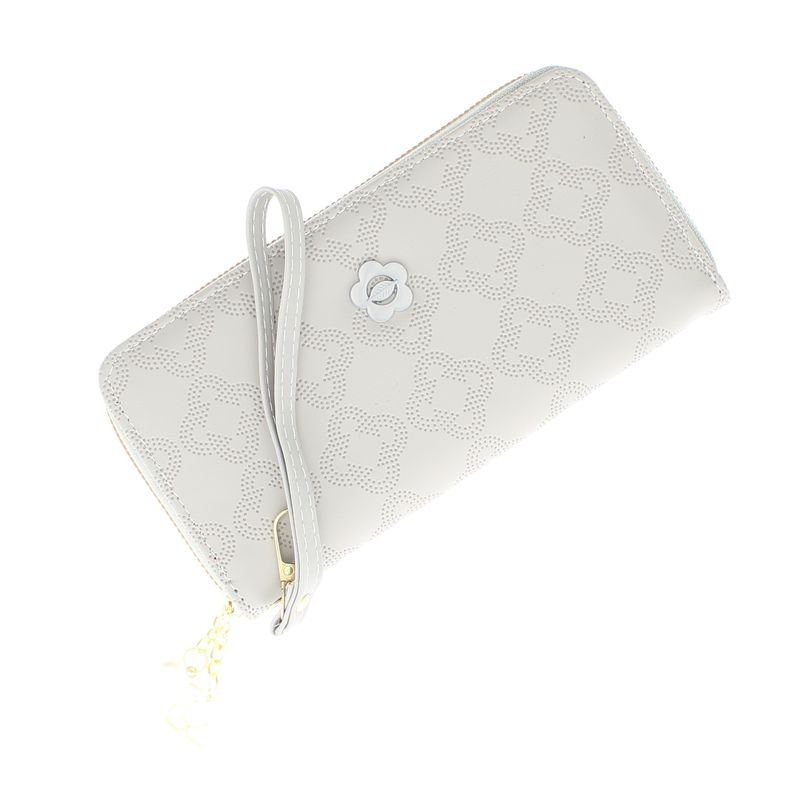 Fashion, accesorii si bijuterii - Femei - Accesorii femei - Portofele femei - Portofel de dama, din piele ecologica, Buticcochet, cu un fermoar si flori, 19x10x2 cm, Gri - PR858 - Infinity.ro