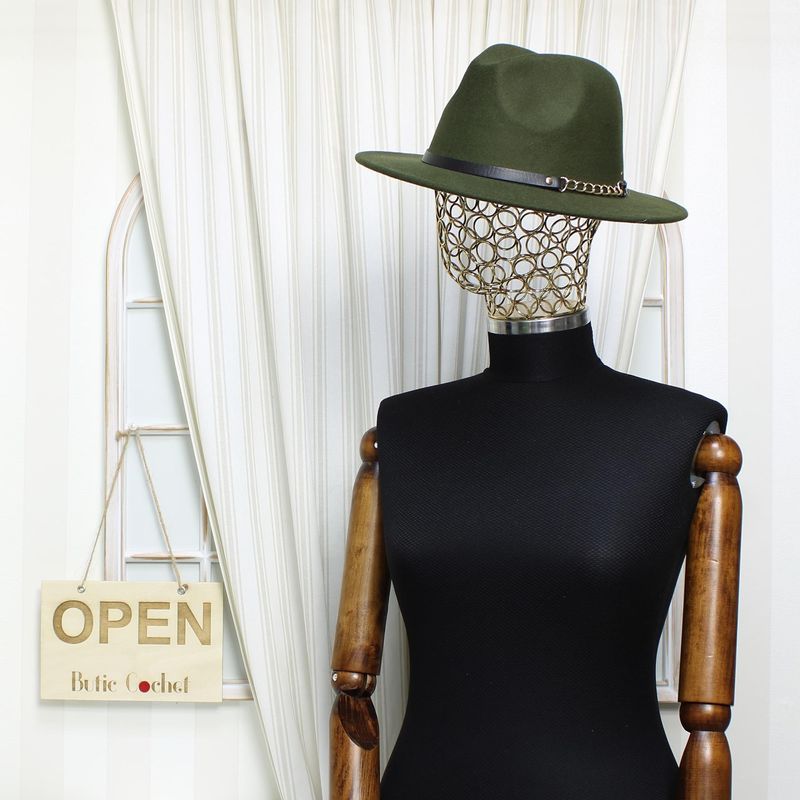 Fashion, accesorii si bijuterii - Femei - Accesorii femei - Caciuli si palarii femei - Palarie dama, ButicCochet, din 35% poliester 65% bumbac, one size, cu banda decorativa, kaki - PAL1211 - Infinity.ro