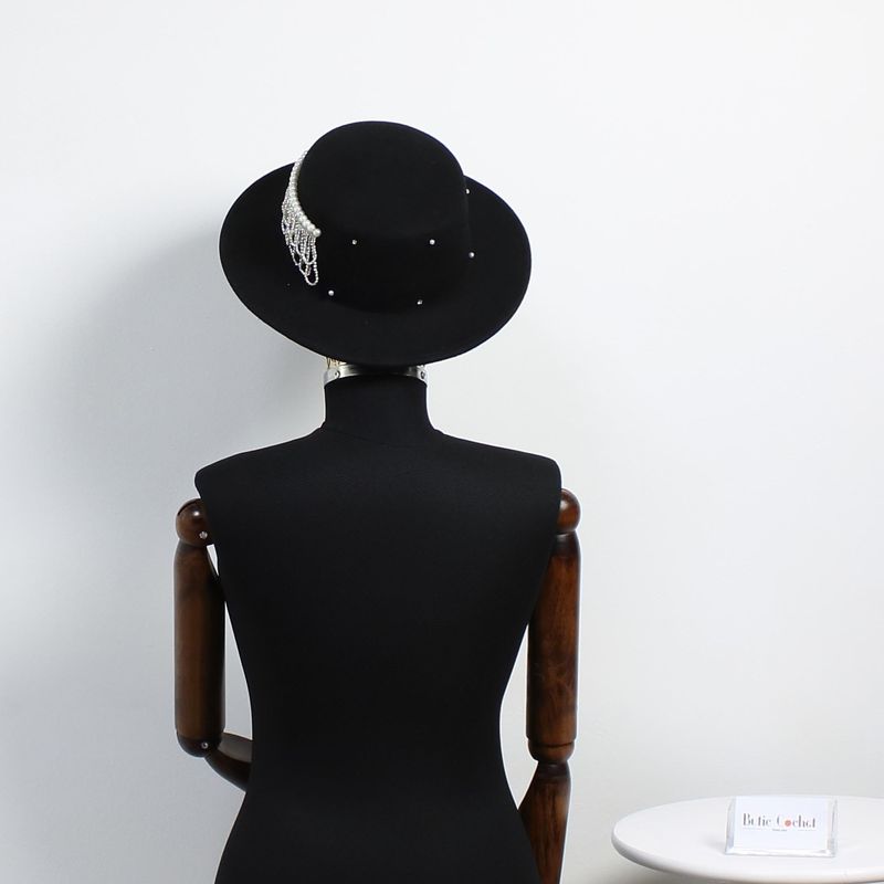 Fashion, accesorii si bijuterii - Femei - Accesorii femei - Caciuli si palarii femei - Palarie dama, ButicCochet, din lana, one size, cu bilute decorative, Negru - PAL1221 - Infinity.ro