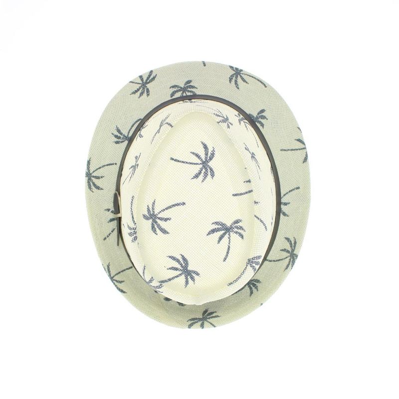 Fashion, accesorii si bijuterii - Barbati - Accesorii barbati - Caciuli si sepci barbati - Palarie de soare, barbati, din paie de hartie, cu banda decorativa gri, imprimeu cu palmieri, 59 cm, Crem - PAL1541 - Infinity.ro