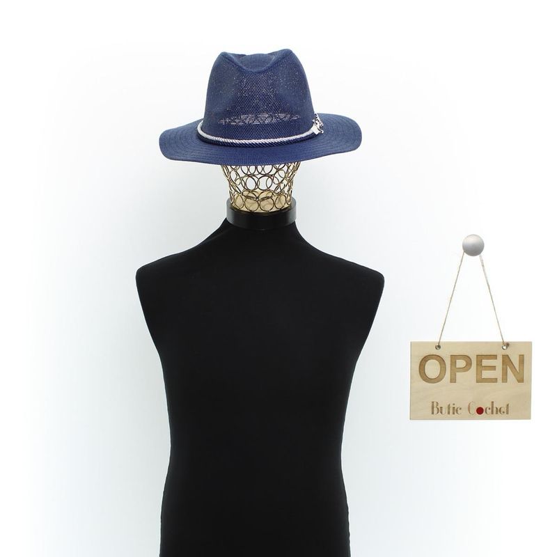 Fashion, accesorii si bijuterii - Barbati - Accesorii barbati - Caciuli si sepci barbati - Palarie de soare, barbati, din paie de hartie, cu banda decorativa, marime 58 cm, Bleumarin - PAL1551 - Infinity.ro