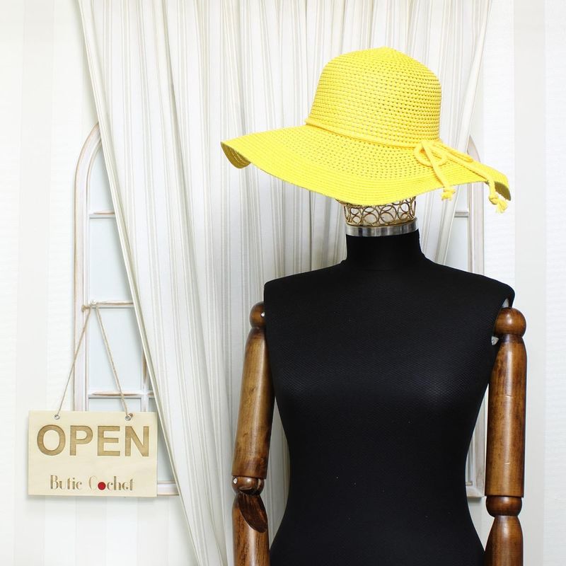 Fashion, accesorii si bijuterii - Femei - Accesorii femei - Caciuli si palarii femei - Palarie de soare, dama, Anoul, din paie de hartie, one size, bor mare, cu snur decorativ, Galben - PAL1245 - Infinity.ro