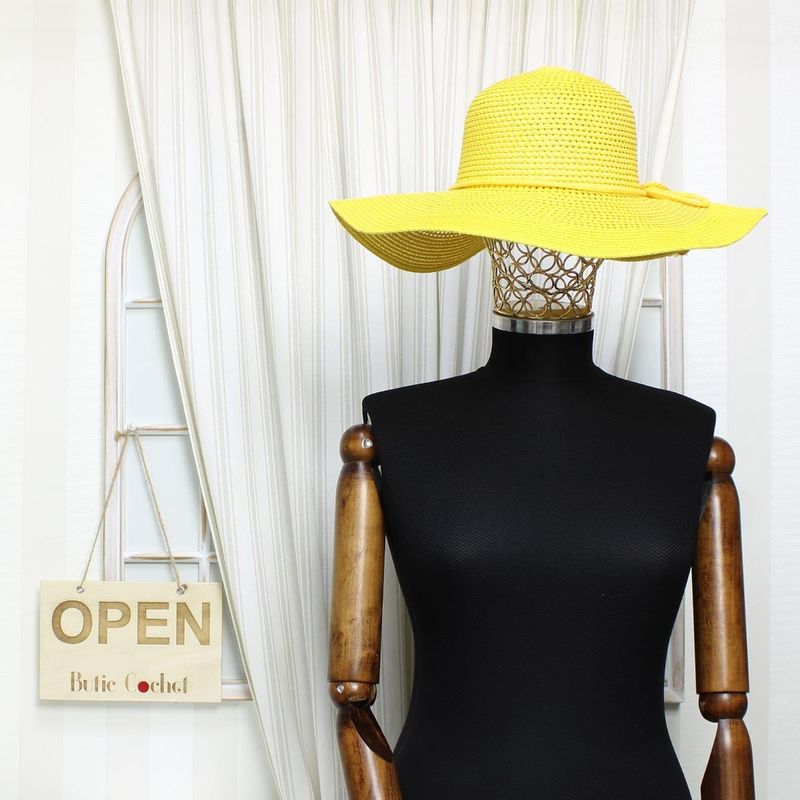 Fashion, accesorii si bijuterii - Femei - Accesorii femei - Caciuli si palarii femei - Palarie de soare, dama, Anoul, din paie de hartie, one size, bor mare, cu snur decorativ, Galben - PAL1245 - Infinity.ro