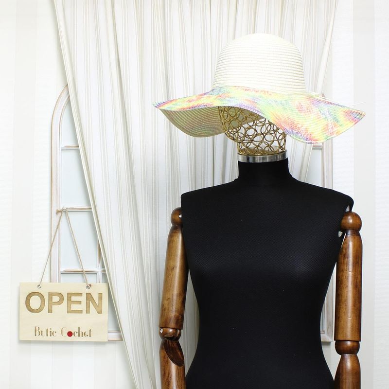 Fashion, accesorii si bijuterii - Femei - Accesorii femei - Caciuli si palarii femei - Palarie de soare, dama, Anoul, din paie de hartie, one size, bor mare, Multicolor - PAL1238 - Infinity.ro