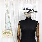 Fashion, accesorii si bijuterii - Femei - Accesorii femei - Caciuli si palarii femei - Palarie de soare, dama, Anoul, din paie de hartie, one size, bor mic, cu banda decorativa textila, Alb - PAL1235 - Infinity.ro
