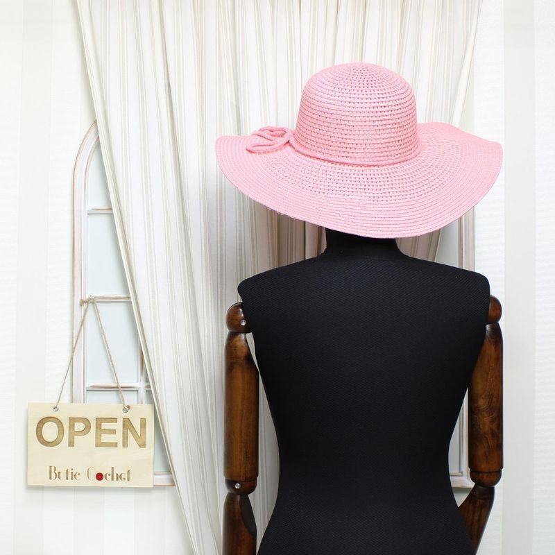 Fashion, accesorii si bijuterii - Femei - Accesorii femei - Caciuli si palarii femei - Palarie de soare, dama, Anoul, din paie de hartie, one size, bor mare, cu snur decorativ, Roz - PAL1243 - Infinity.ro