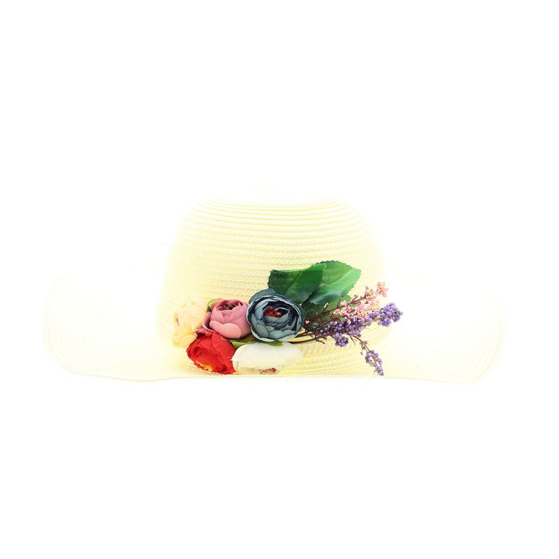 Fashion, accesorii si bijuterii - Femei - Accesorii femei - Caciuli si palarii femei - Palarie de soare, dama, Anoul, din paie de hartie, one size, model cu flori artificiale, Crem - PAL1154 - Infinity.ro