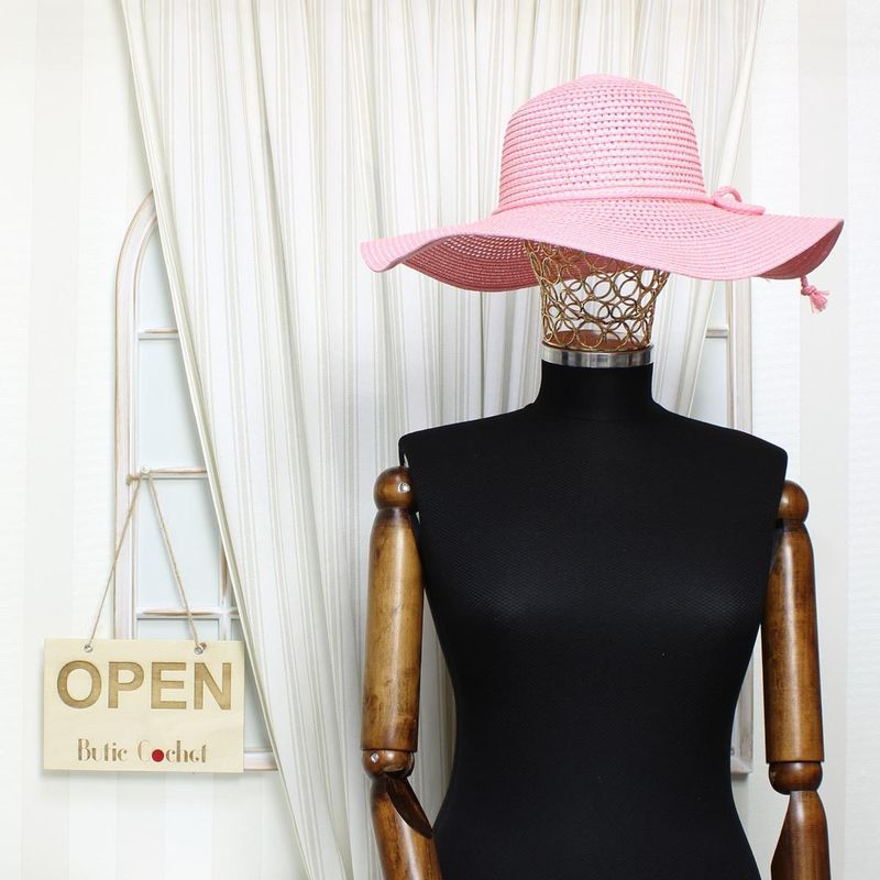 Fashion, accesorii si bijuterii - Femei - Accesorii femei - Caciuli si palarii femei - Palarie de soare, dama, Anoul, din paie de hartie, one size, bor mare, cu snur decorativ, Roz - PAL1243 - Infinity.ro