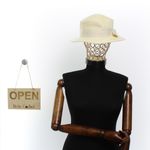 Fashion, accesorii si bijuterii - Femei - Accesorii femei - Caciuli si palarii femei - Palarie de soare, dama, Buticcochet, din paie de hartie, one size, bor mic, cu fundita textila, Crem - PAL1267 - Infinity.ro
