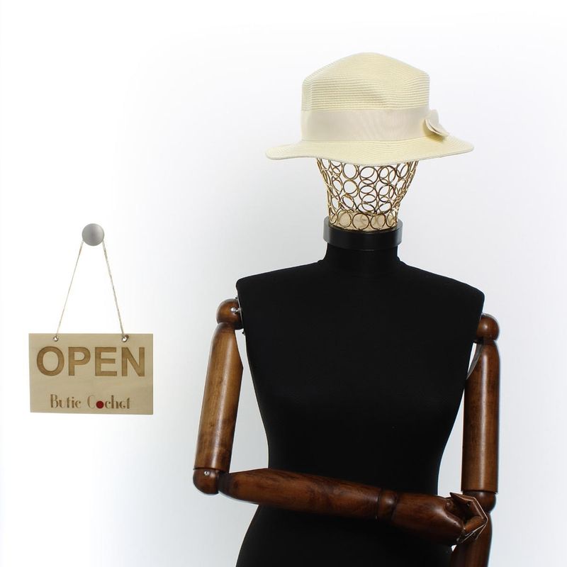 Fashion, accesorii si bijuterii - Femei - Accesorii femei - Caciuli si palarii femei - Palarie de soare, dama, Buticcochet, din paie de hartie, one size, bor mic, cu fundita textila, Crem - PAL1267 - Infinity.ro