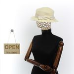 Fashion, accesorii si bijuterii - Femei - Accesorii femei - Caciuli si palarii femei - Palarie de soare, dama, Buticcochet, din paie de hartie, one size, bor mic, cu fundita textila, Crem - PAL1267 - Infinity.ro