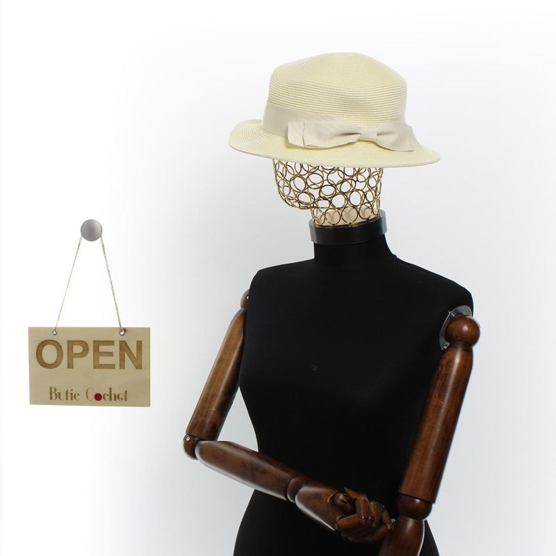 Fashion, accesorii si bijuterii - Femei - Accesorii femei - Caciuli si palarii femei - Palarie de soare, dama, Buticcochet, din paie de hartie, one size, bor mic, cu fundita textila, Crem - PAL1267 - Infinity.ro