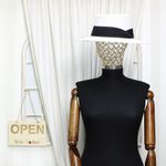 Fashion, accesorii si bijuterii - Femei - Accesorii femei - Caciuli si palarii femei - Palarie de soare, dama, Buticcochet, din paie de hartie, one size, cu banda textila decorativa, Alb cu negru - PAL1256 - Infinity.ro