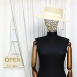Fashion, accesorii si bijuterii - Femei - Accesorii femei - Caciuli si palarii femei - Palarie de soare, dama, Buticcochet, din paie de hartie, one size, cu banda textila decorativa, Bej - PAL1259 - Infinity.ro
