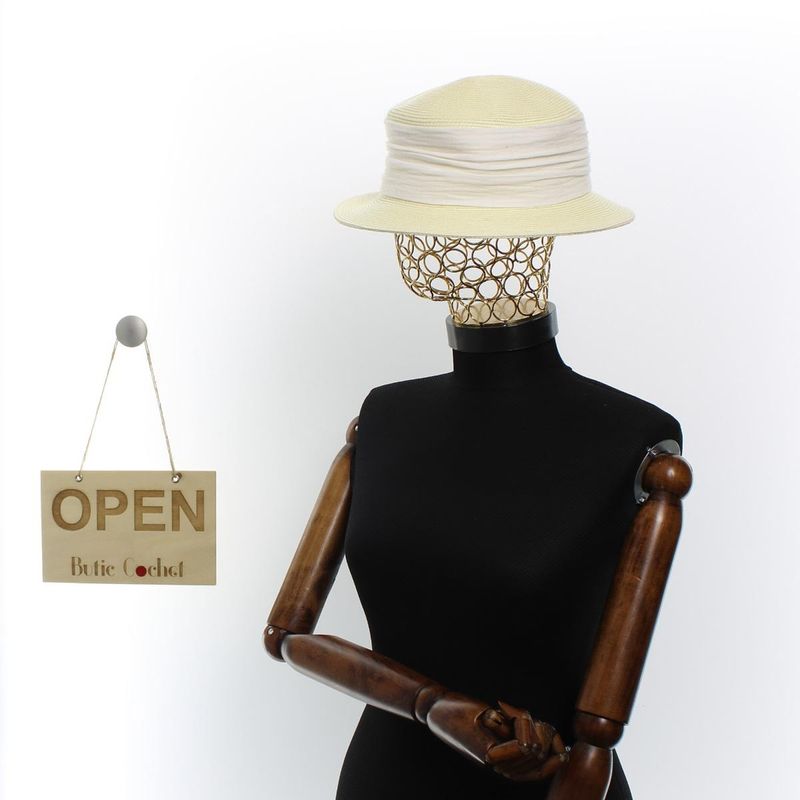 Fashion, accesorii si bijuterii - Femei - Accesorii femei - Caciuli si palarii femei - Palarie de soare, dama, Buticcochet, din paie de hartie, one size, bor mic, cu banda textila decorativa, Crem - PAL1263 - Infinity.ro