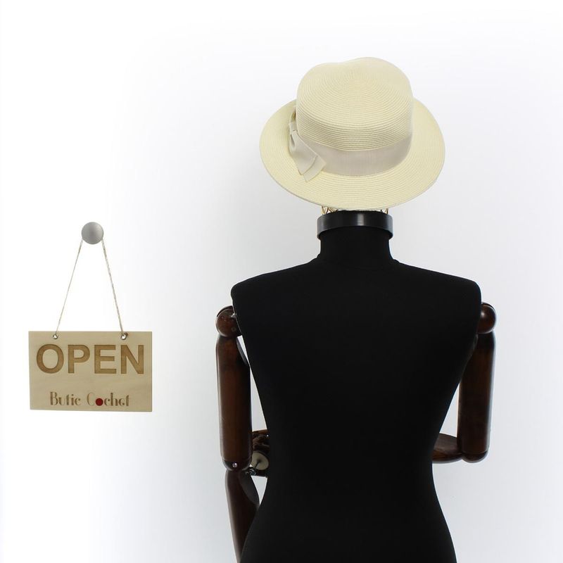 Fashion, accesorii si bijuterii - Femei - Accesorii femei - Caciuli si palarii femei - Palarie de soare, dama, Buticcochet, din paie de hartie, one size, bor mic, cu fundita textila, Crem - PAL1267 - Infinity.ro