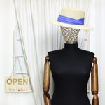 Fashion, accesorii si bijuterii - Femei - Accesorii femei - Caciuli si palarii femei - Palarie de soare, dama, Buticcochet, din paie de hartie, one size, cu banda textila decorativa, Bej cu albastru - PAL1258 - Infinity.ro