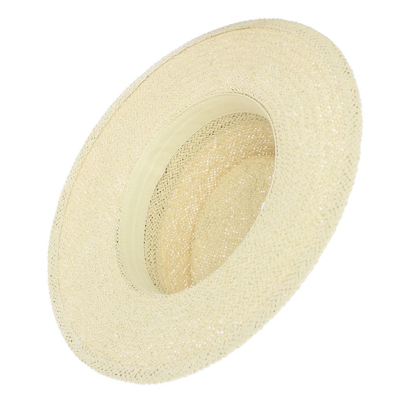 Fashion, accesorii si bijuterii - Femei - Accesorii femei - Caciuli si palarii femei - Palarie de soare, dama, Buticcochet, din paie de hartie, one size, cu banda textila decorativa, Bej cu albastru - PAL1258 - Infinity.ro