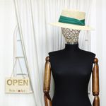 Fashion, accesorii si bijuterii - Femei - Accesorii femei - Caciuli si palarii femei - Palarie de soare, dama, Buticcochet, din paie de hartie, one size, cu banda textila decorativa, Bej cu verde - PAL1257 - Infinity.ro
