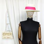 Fashion, accesorii si bijuterii - Femei - Accesorii femei - Caciuli si palarii femei - Palarie de soare, dama, Buticcochet, din paie de hartie, one size, cu banda textila decorativa, Crem cu roz - PAL1255 - Infinity.ro