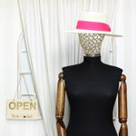 Fashion, accesorii si bijuterii - Femei - Accesorii femei - Caciuli si palarii femei - Palarie de soare, dama, Buticcochet, din paie de hartie, one size, cu banda textila decorativa, Crem cu roz - PAL1255 - Infinity.ro