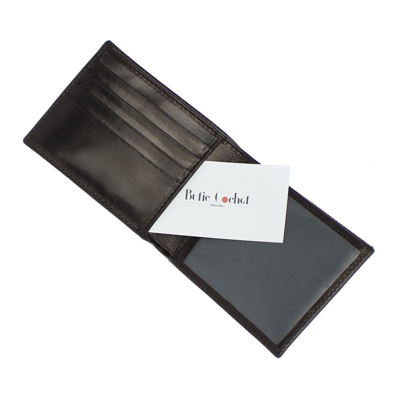 Fashion, accesorii si bijuterii - Femei - Accesorii femei - Portofele femei - Portofel barbatesc, slim, piele naturala, ButicCochet, 12x9x2 cm, Negru - PR714 - Infinity.ro