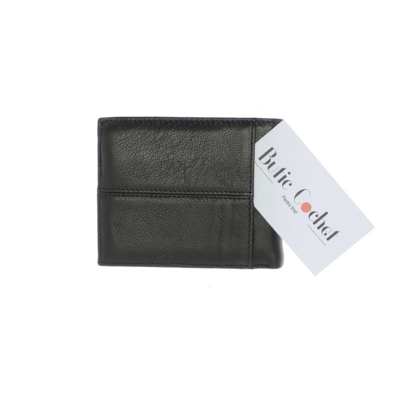 Fashion, accesorii si bijuterii - Femei - Accesorii femei - Portofele femei - Portofel barbatesc, piele naturala, model cusaturi, 9.5 x 12 x 1.5 cm, Negru - PR594 - Infinity.ro