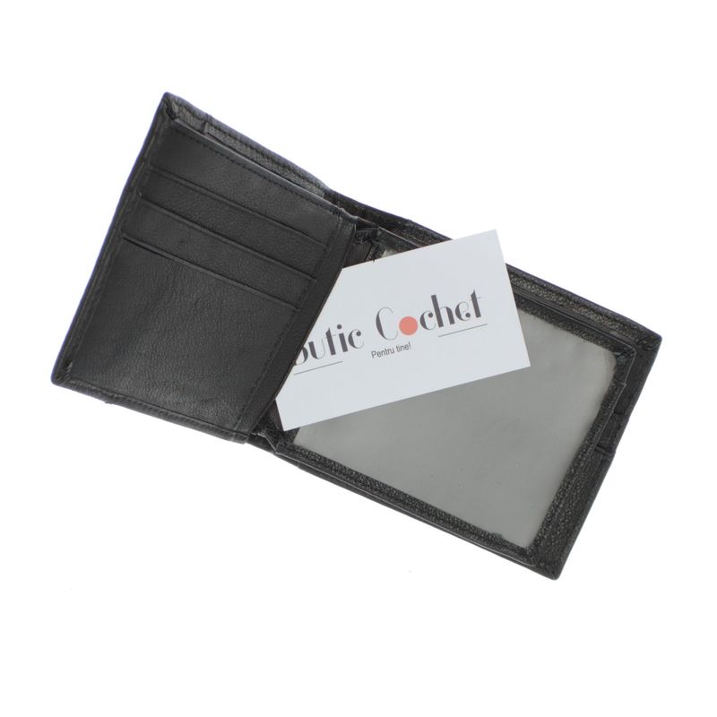 Fashion, accesorii si bijuterii - Femei - Accesorii femei - Portofele femei - Portofel barbatesc, piele naturala, model cusaturi, 9.5 x 12 x 1.5 cm, Negru - PR594 - Infinity.ro