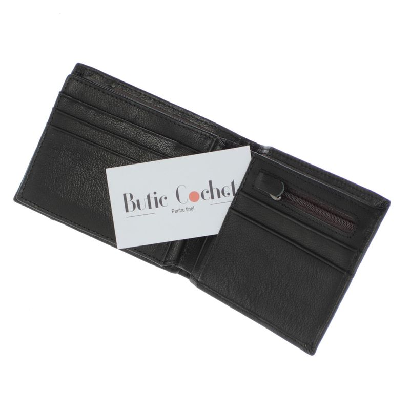 Fashion, accesorii si bijuterii - Femei - Accesorii femei - Portofele femei - Portofel barbatesc, piele naturala, model cusaturi, 9.5 x 12 x 1.5 cm, Negru - PR594 - Infinity.ro