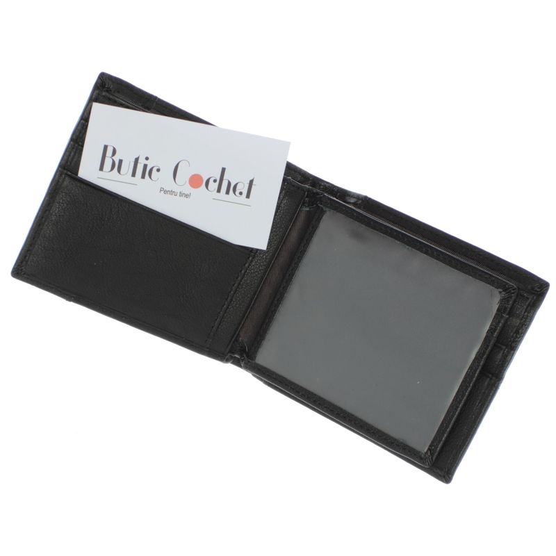 Fashion, accesorii si bijuterii - Femei - Accesorii femei - Portofele femei - Portofel barbatesc, piele naturala, model cusaturi, 9.5 x 12 x 1.5 cm, Negru - PR594 - Infinity.ro