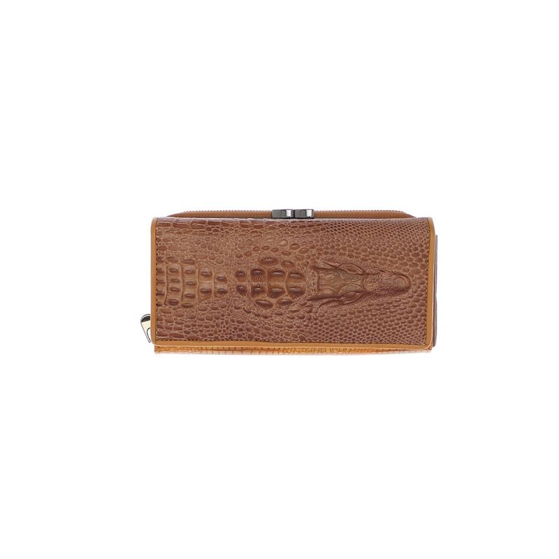 Fashion, accesorii si bijuterii - Femei - Accesorii femei - Portofele femei - Portofel de dama, din piele naturala, model cu aligator 3D, 18.5 x 9 x 3.5 cm,  Bej - PR899 - Infinity.ro