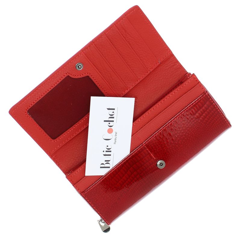 Fashion, accesorii si bijuterii - Femei - Accesorii femei - Portofele femei - Portofel de dama, din piele naturala, model cu aligator 3D, 18.5 x 9 x 3.5 cm,  Rosu - PR584 - Infinity.ro