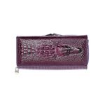 Fashion, accesorii si bijuterii - Femei - Accesorii femei - Portofele femei - Portofel de dama, din piele naturala, model cu aligator 3D, 18.5 x 9 x 3.5 cm,  Mov - PR585 - Infinity.ro