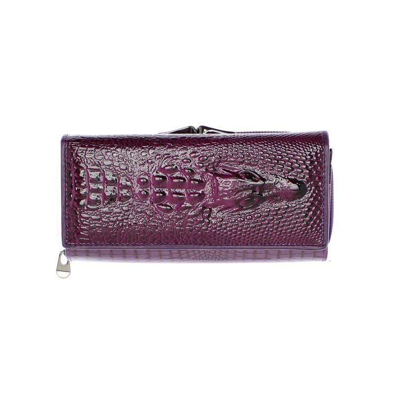 Fashion, accesorii si bijuterii - Femei - Accesorii femei - Portofele femei - Portofel de dama, din piele naturala, model cu aligator 3D, 18.5 x 9 x 3.5 cm,  Mov - PR585 - Infinity.ro