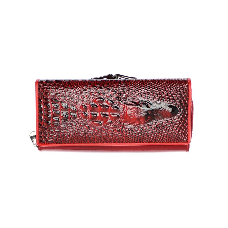 Fashion, accesorii si bijuterii - Femei - Accesorii femei - Portofele femei - Portofel de dama, din piele naturala, model cu aligator 3D, 18.5 x 9 x 3.5 cm,  Rosu - PR584 - Infinity.ro