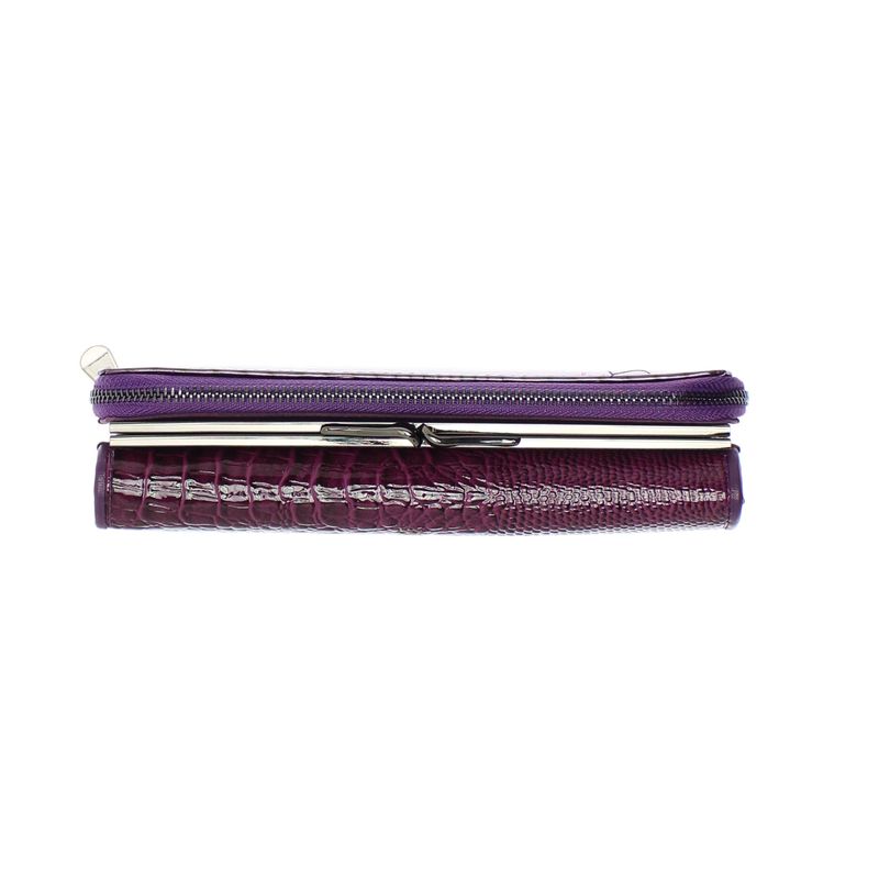 Fashion, accesorii si bijuterii - Femei - Accesorii femei - Portofele femei - Portofel de dama, din piele naturala, model cu aligator 3D, 18.5 x 9 x 3.5 cm,  Mov - PR585 - Infinity.ro
