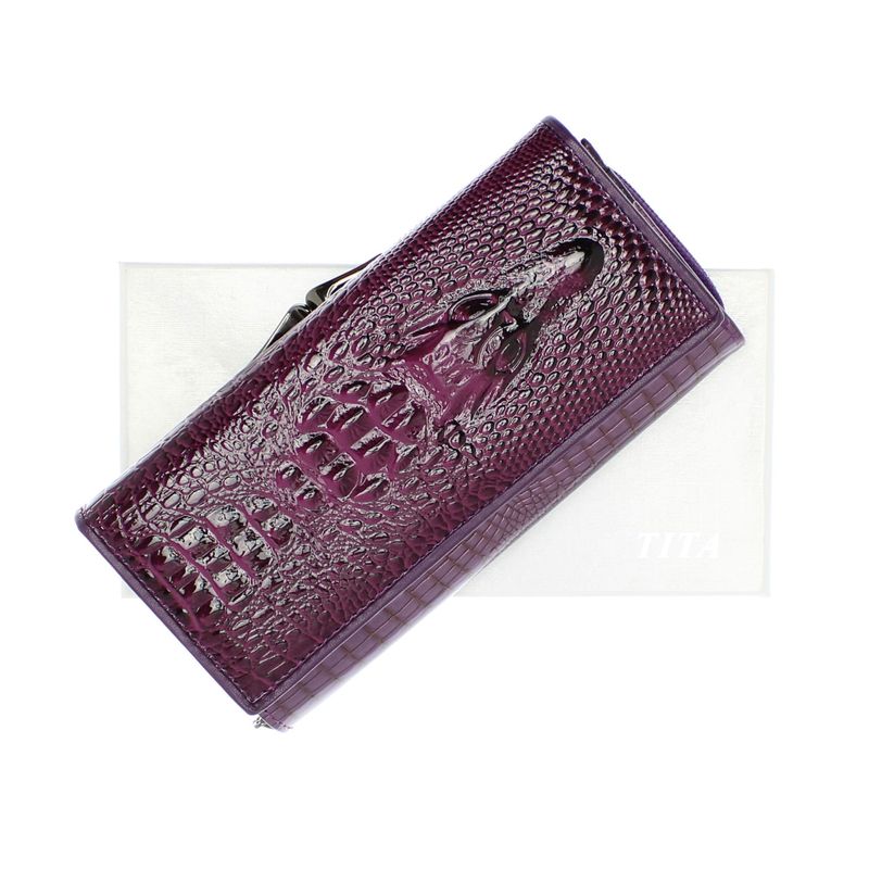 Fashion, accesorii si bijuterii - Femei - Accesorii femei - Portofele femei - Portofel de dama, din piele naturala, model cu aligator 3D, 18.5 x 9 x 3.5 cm,  Mov - PR585 - Infinity.ro