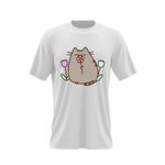 Fashion, accesorii si bijuterii - Barbati - Imbracaminte - Tricouri si bluze barbati - Tricou barbati Pusheen Cat Flori Plush Primavara, alb, marime 2XL - Infinity.ro