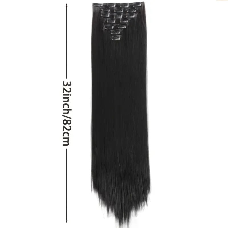 Fashion, accesorii si bijuterii - Femei - Accesorii femei - Alte accesorii femei - Extensii de par Negre, drepte, 16 clipsuri, 80 cm, par lung, fibra sintetica Premium cu aspect natural - Infinity.ro
