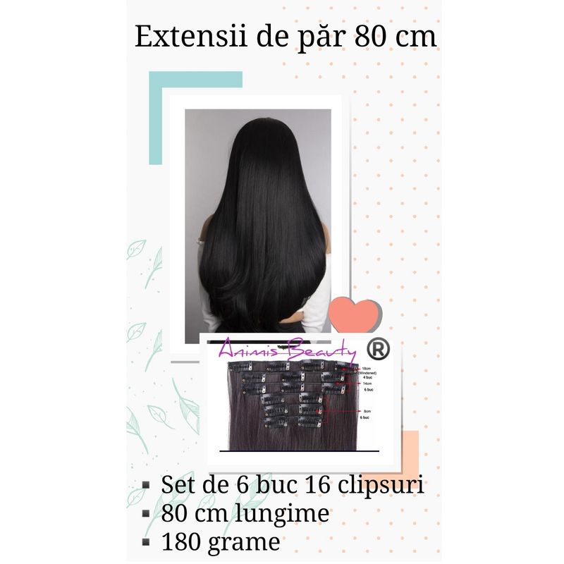 Fashion, accesorii si bijuterii - Femei - Accesorii femei - Alte accesorii femei - Extensii de par Negre, drepte, 16 clipsuri, 80 cm, par lung, fibra sintetica Premium cu aspect natural - Infinity.ro
