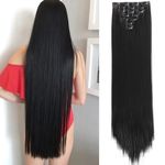 Fashion, accesorii si bijuterii - Femei - Accesorii femei - Alte accesorii femei - Extensii de par Negre, drepte, 16 clipsuri, 80 cm, par lung, fibra sintetica Premium cu aspect natural - Infinity.ro
