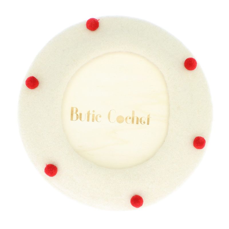 Fashion, accesorii si bijuterii - Femei - Accesorii femei - Caciuli si palarii femei - Bereta de dama, din lana, ButicCochet, one size, model cu ciupercuta si ciucuri, Alb ivoar - BSC546 - Infinity.ro